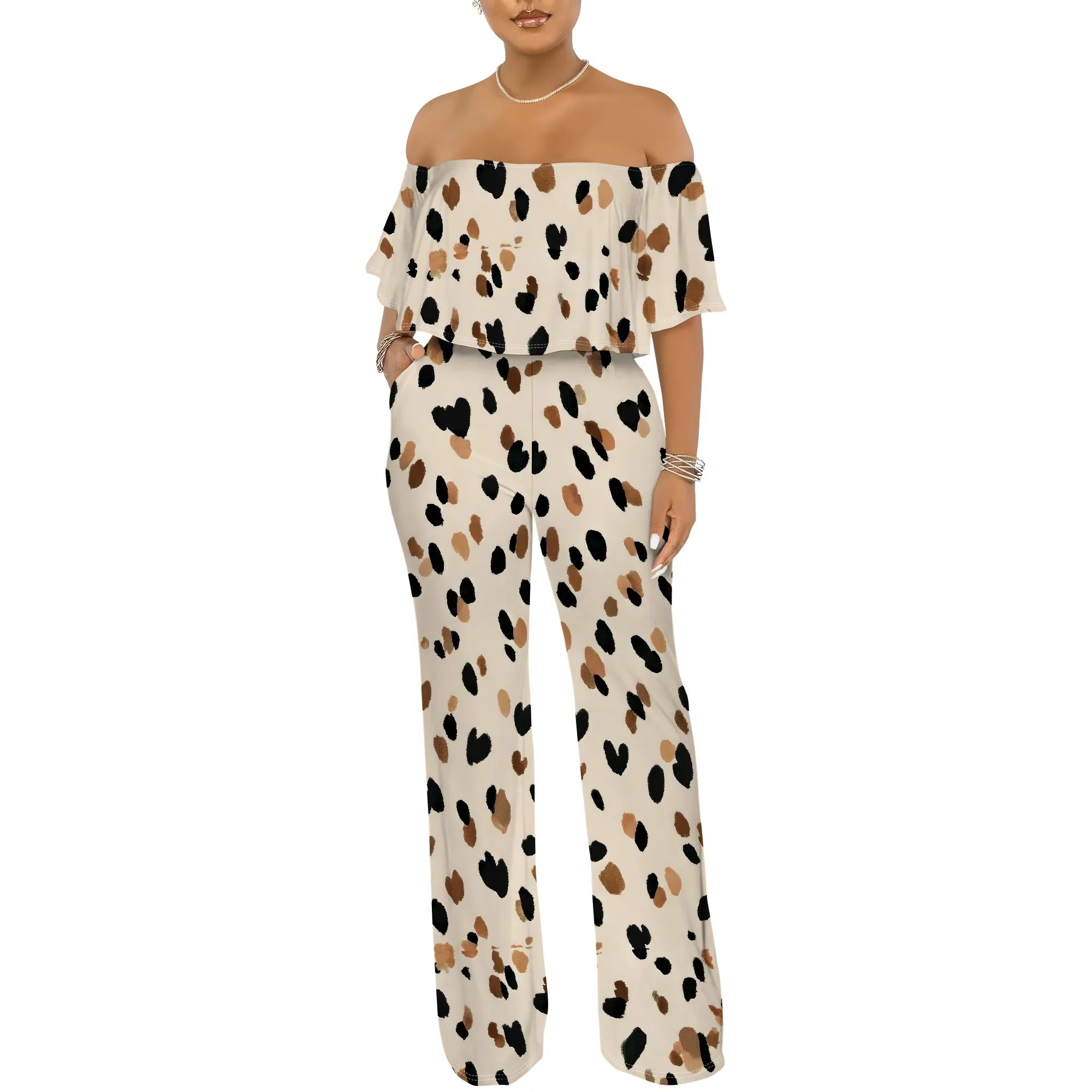 Off Shoulder Tube Top Ruffle Floral Print Jumpsuits for Women Wide Leg Pants Club Party Outfits Jumpsuit with Pockets