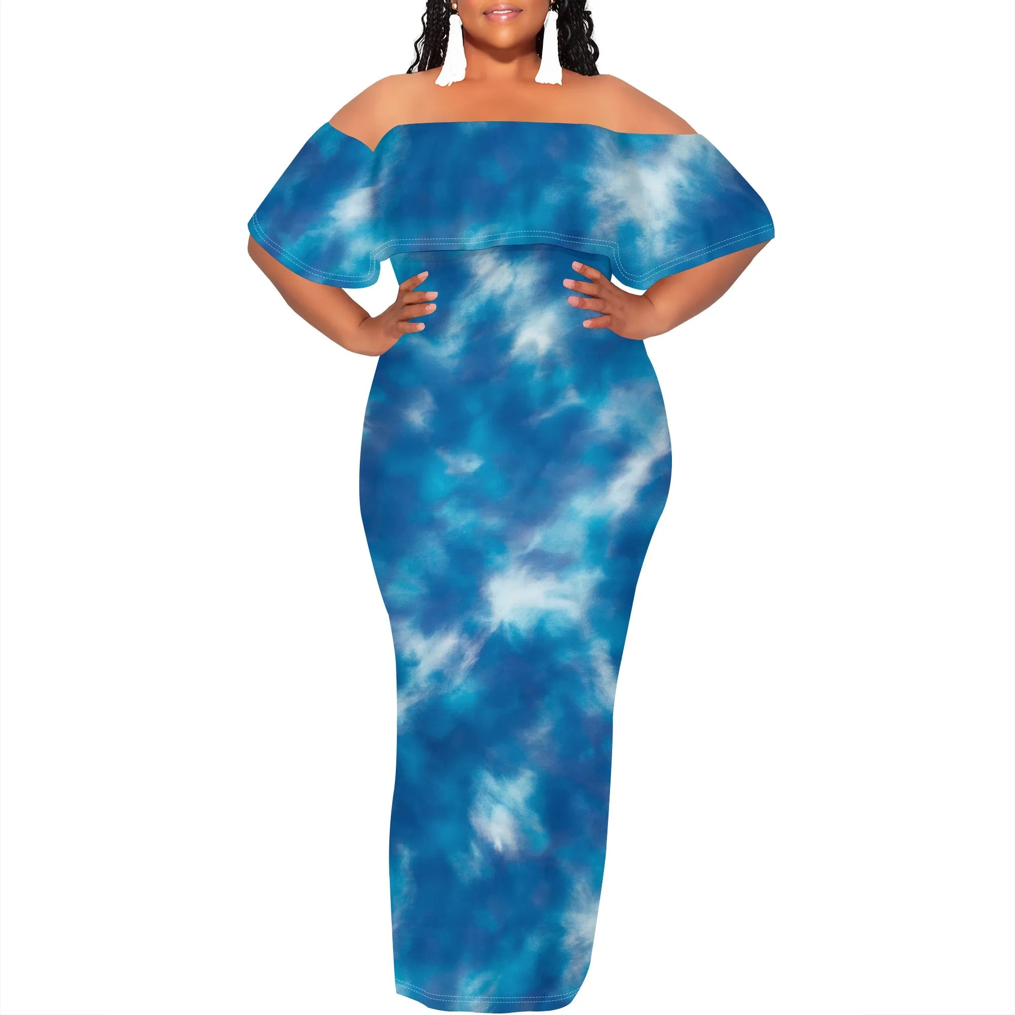Curvy Women Casual Solid Color Off Shoulder Casual Short Sleeve Sexy Plus Size Maxi Dress Cocktail Club Party Dresses