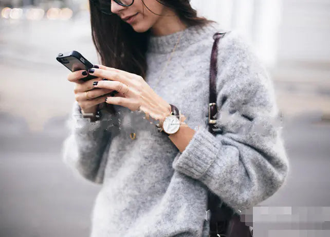 Loose-Fit Round Neck Knit Sweater for Women