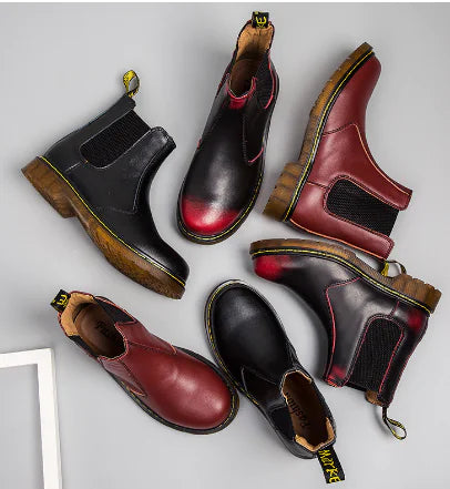 Autumn Style Thick-Heeled Cowhide Martin Boots for Women