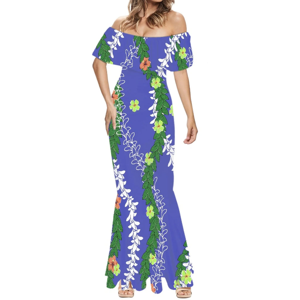 Elegante falda de cola de pez estilo Tonga con estampado floral hawaiano Puakenikeni polinesio premium 2025, hecha a medida. 