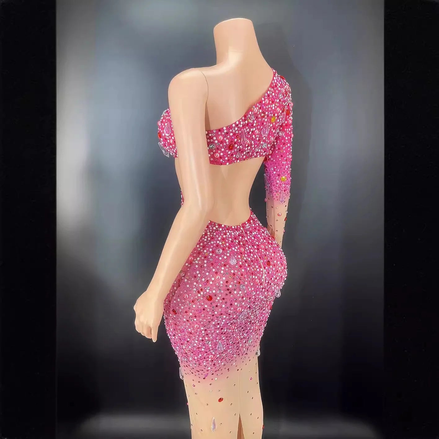 Rhinestone Pearl Cut Evening Dress Classic Birthday Skinny Elegant Performance Vestidos Elegantes Mujer Knie Lange Party Kleider