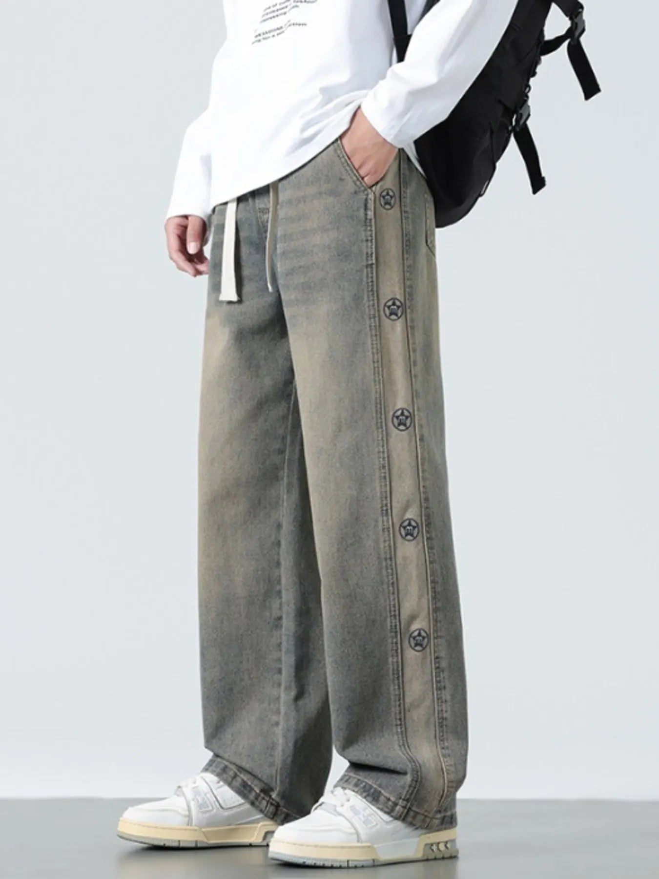 Men's Plus Size Drawstring Wide Leg Jeans