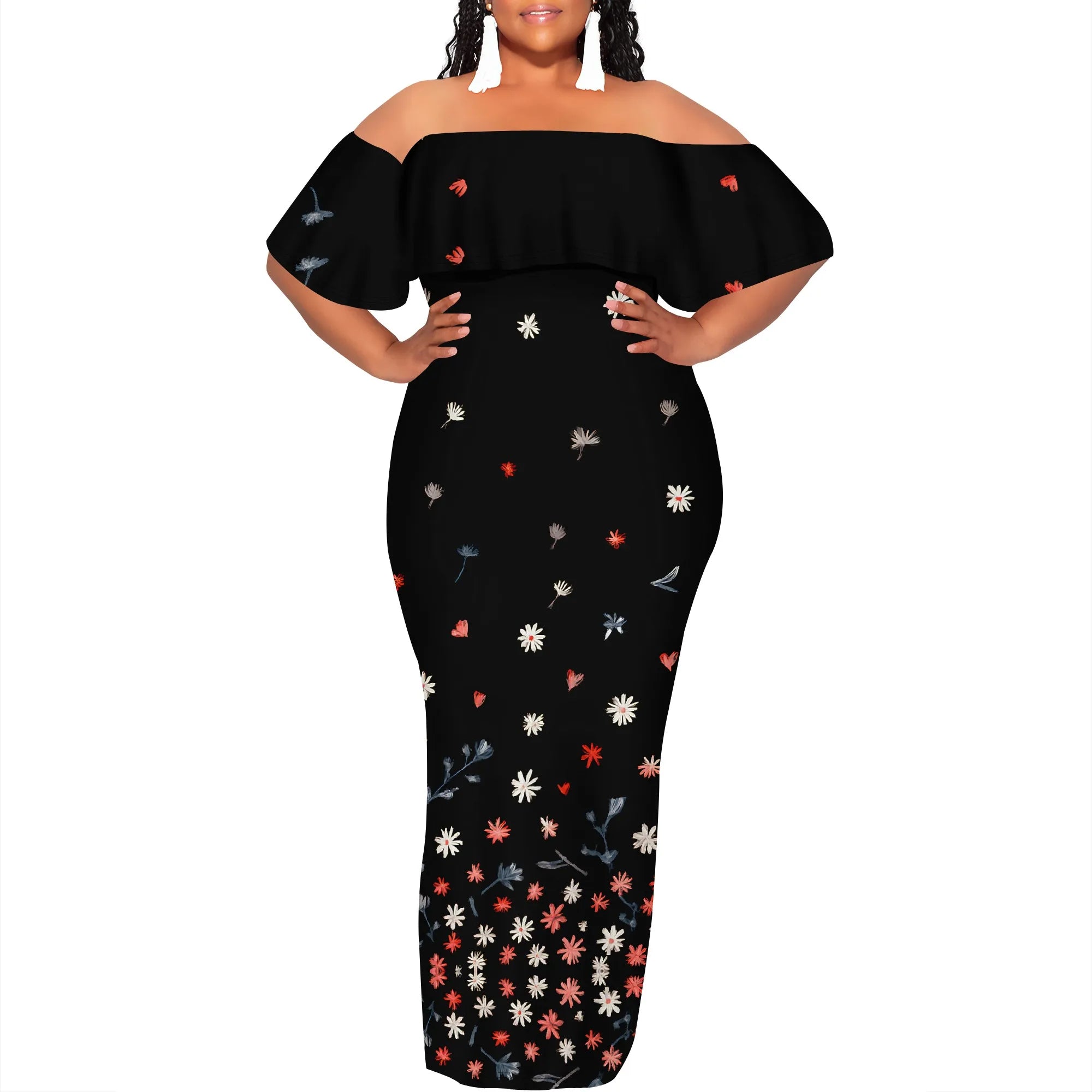 Curvy Women Casual Solid Color Off Shoulder Casual Short Sleeve Sexy Plus Size Maxi Dress Cocktail Club Party Dresses