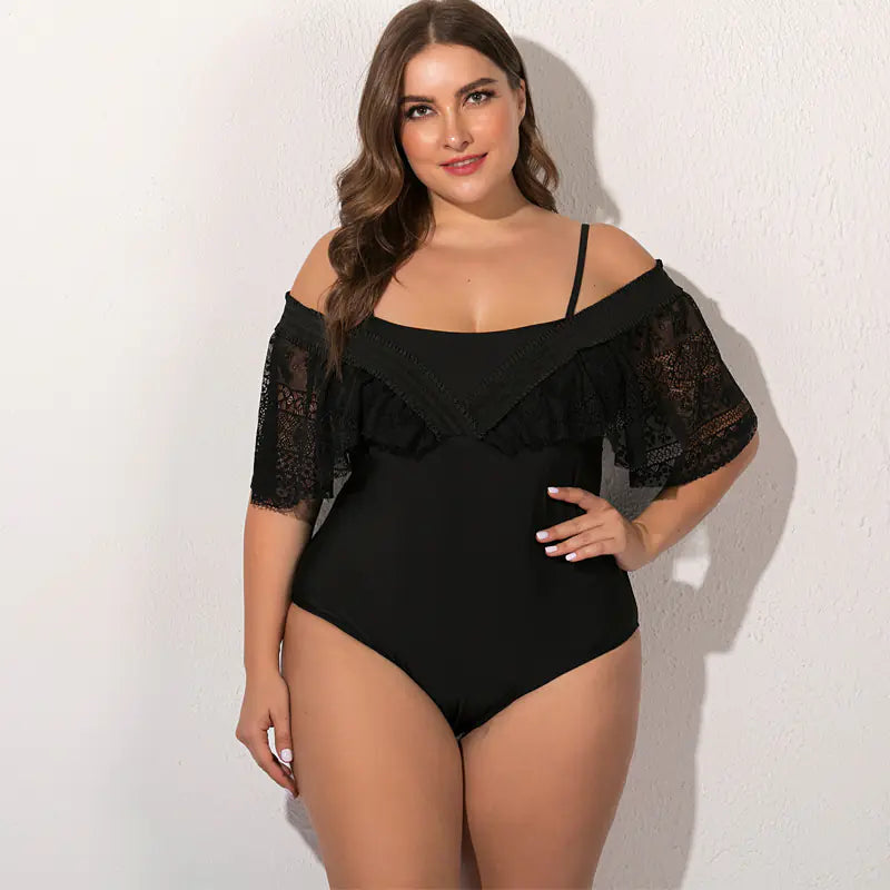 Traje de baño de una pieza negro de talla grande para mujer