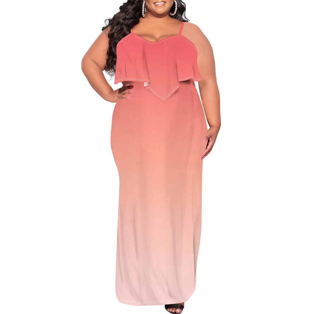 Vestido sexy de talla grande para mujer, sin mangas, con tirantes finos, estampado de rayas y volantes, para fiesta y club. 