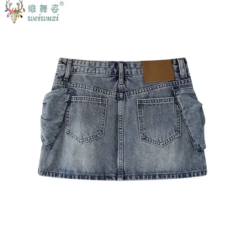 Elegant Women's High Waist Denim Short Skirt Kawaii Bows Sexy Party Mini Jean Skirts Slim Streetwear Y2K Skirt Summer Streetwear