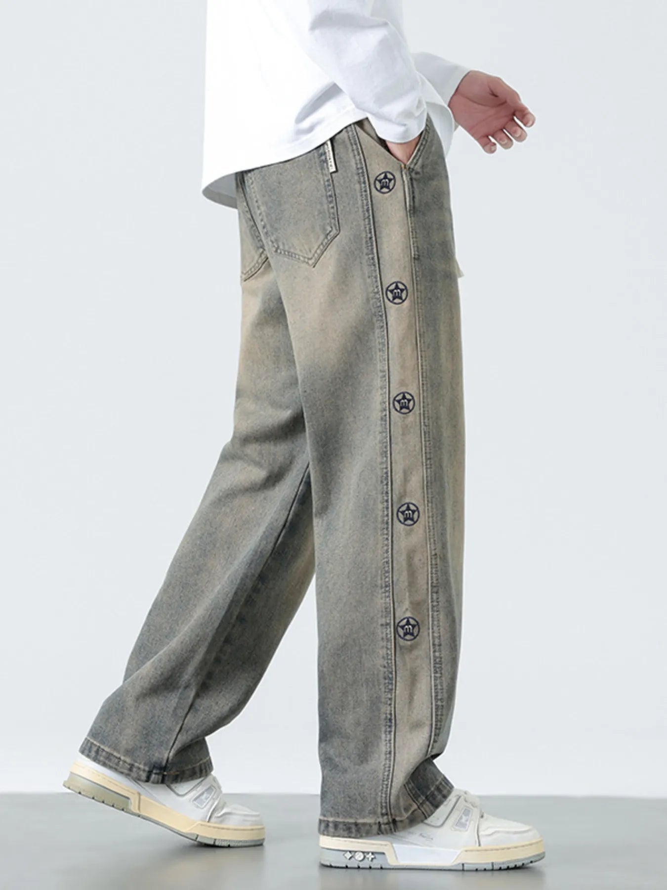 Men's Plus Size Drawstring Wide Leg Jeans