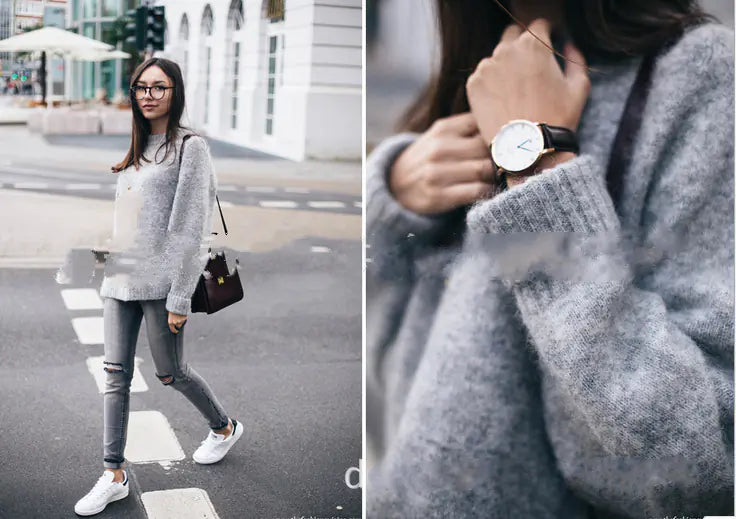 Loose-Fit Round Neck Knit Sweater for Women