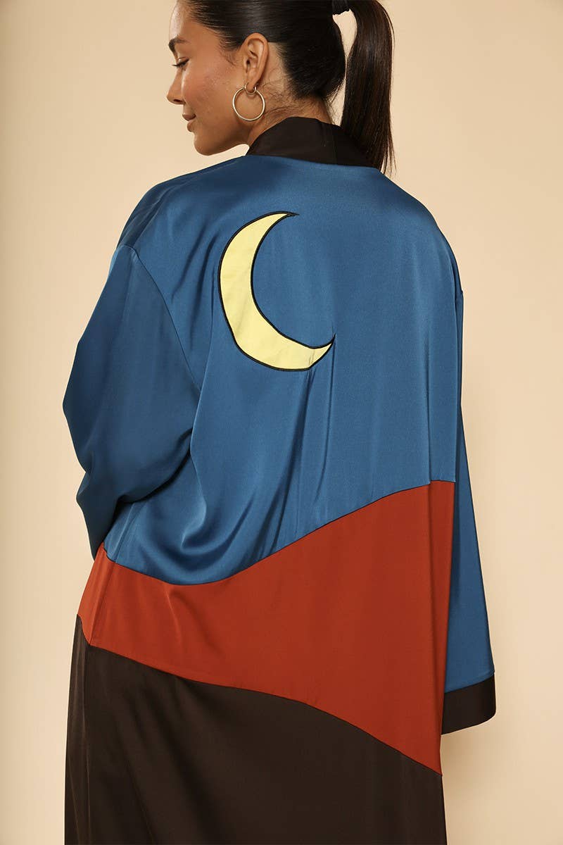 Miss Sparkling Desert Night Kimono Big Long Textured Satin Duster |