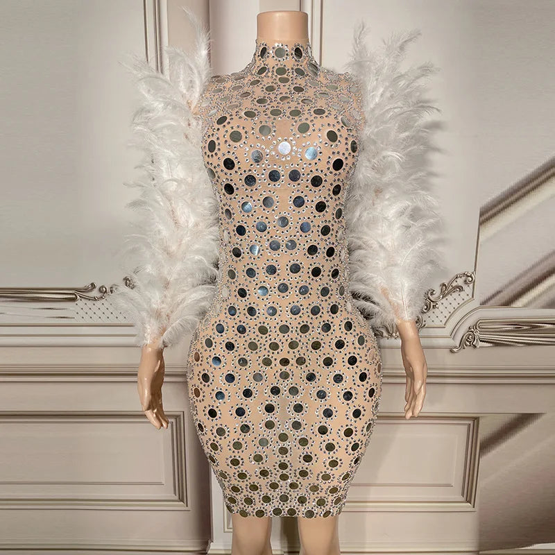 Trendy Clothing Party Slim Fit Dress Laser Bling Diamond Girl A-Line Vestidos Piedras Brillantes Vestidos Invitada De Boda Mujer