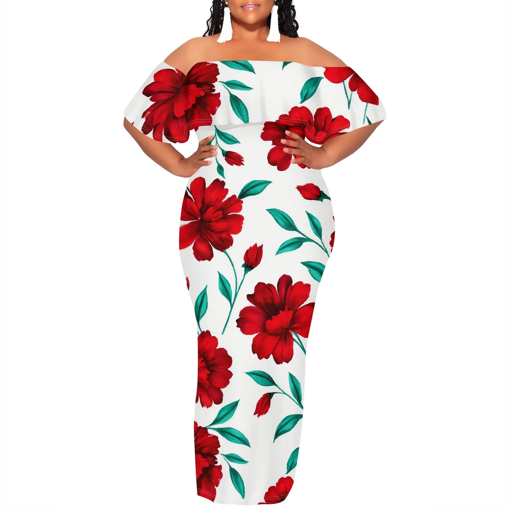 Curvy Women Casual Solid Color Off Shoulder Casual Short Sleeve Sexy Plus Size Maxi Dress Cocktail Club Party Dresses