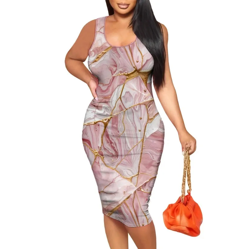 Vestido informal de verano para mujer, sexy, ajustado, con cuello en U, cruzado, sin mangas, midi, para fiesta, club, vestido de tubo con estampado floral 