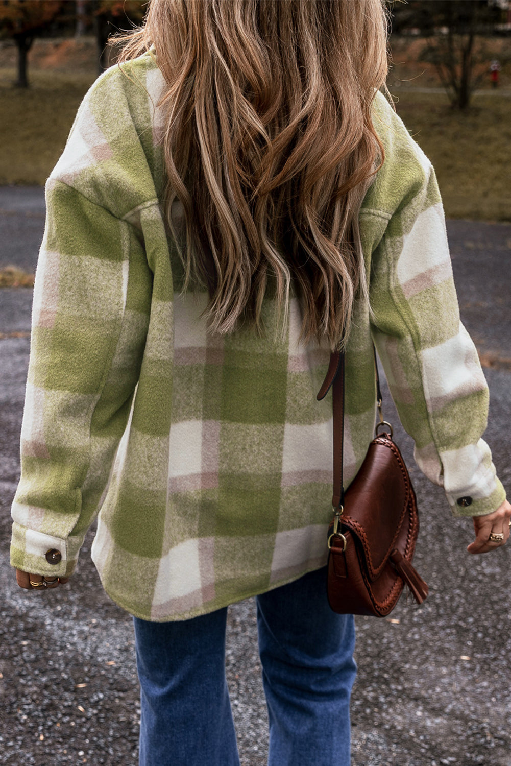 Plaid Button-Up Flap Pockets Shacket