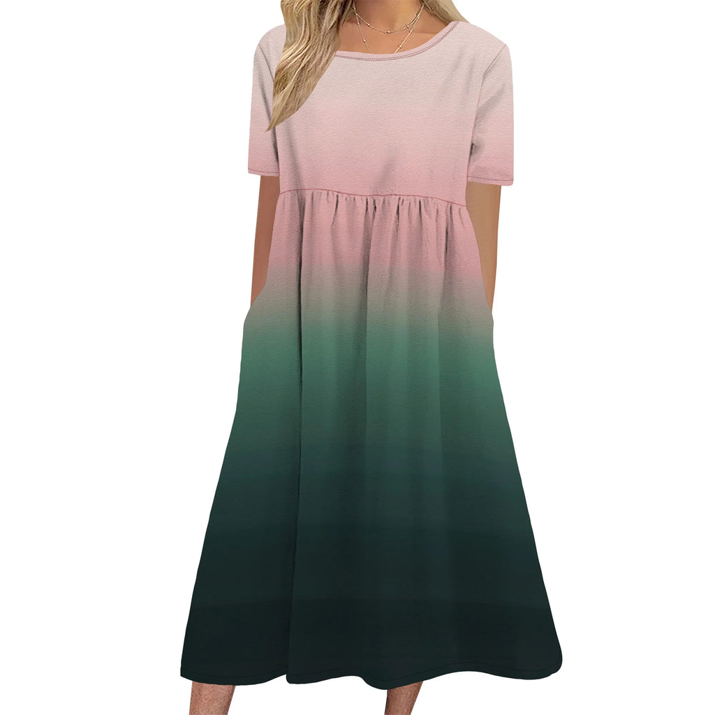 Robe longue en lin à manches courtes pour femme, coupe ample et décontractée, grande taille, avec poches, idéale pour la plage. 