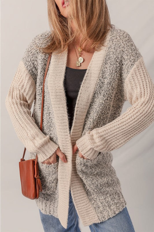 Colorblock Open Front Pocketed Cardigan