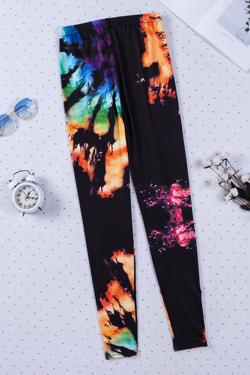 Leggings de sport multicolores tie-dye ajourés
