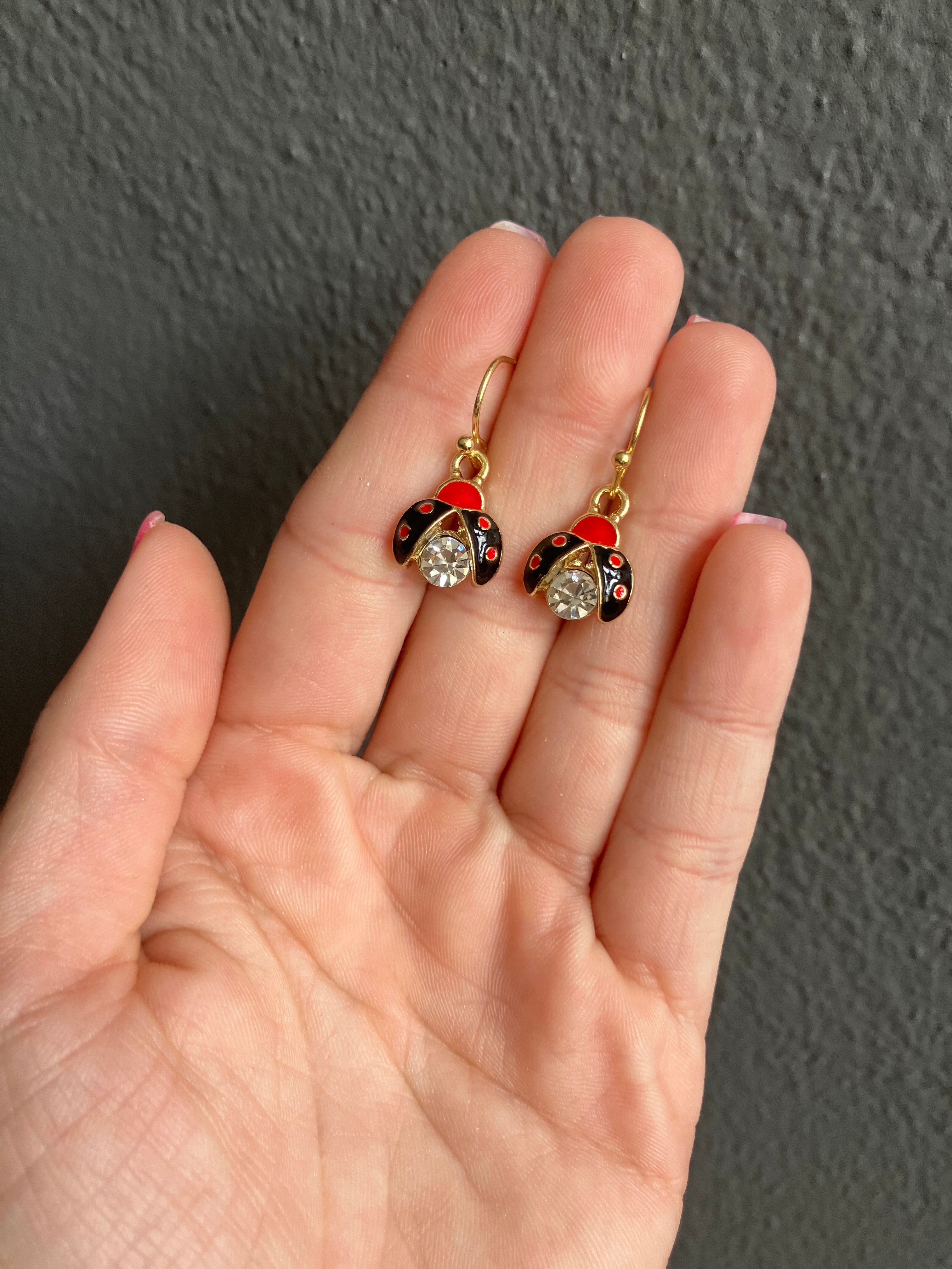Handmade Lucky Ladybug Earrings, 18K Gold plated