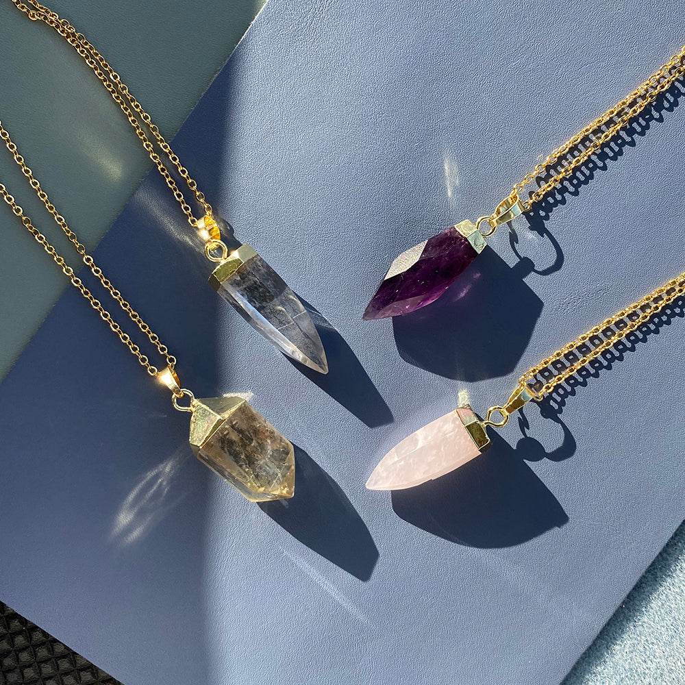 Collier lumineux - Quartz cristal / Quartz rose / Améthyste