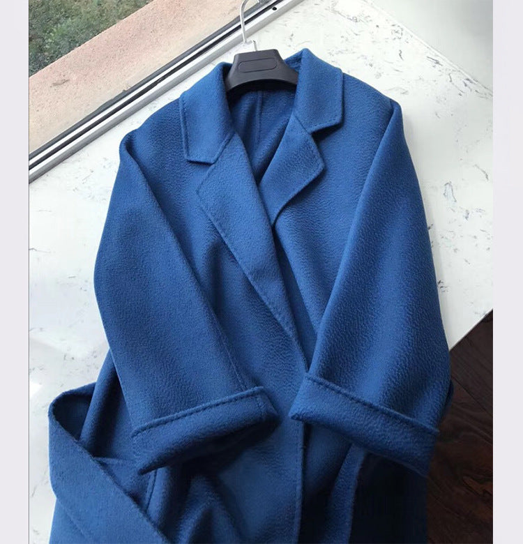 Women's Long Water Ripple Double-Sided Wool Coat – Elegant & Versatile