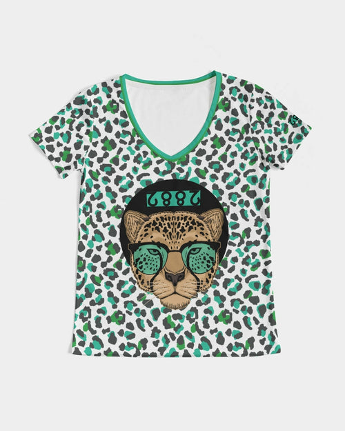 2882Sport™ Tropics of OZ - One Shady Lion Cheetah Women's V-Neck Tee
