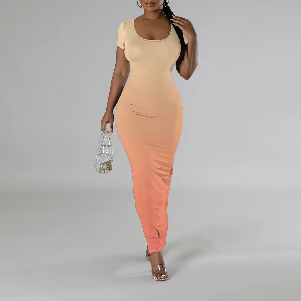 Vestido de verano de manga corta para mujer, sexy, ajustado, con escote redondo, elegante, informal, ajustado, maxi, para fiesta y club. 