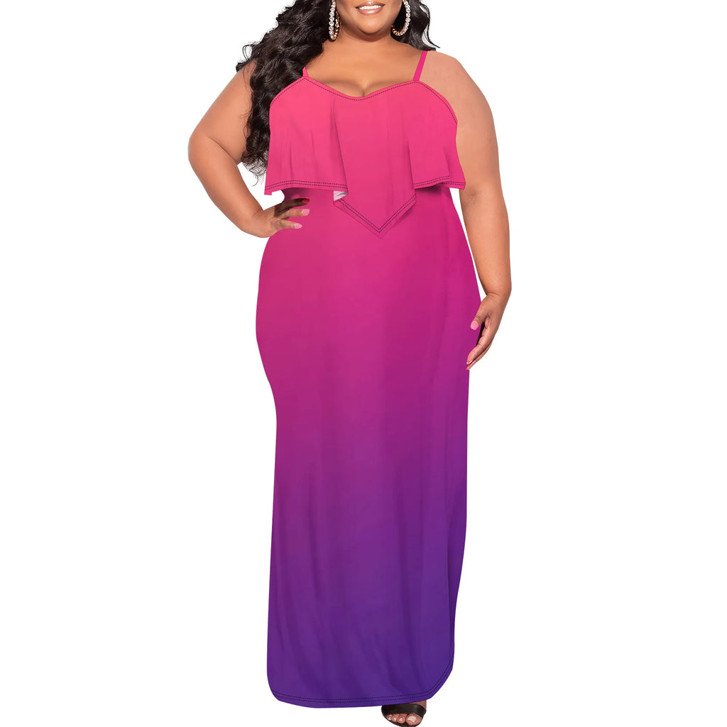 Vestido sexy de talla grande para mujer, sin mangas, con tirantes finos, estampado de rayas y volantes, para fiesta y club. 