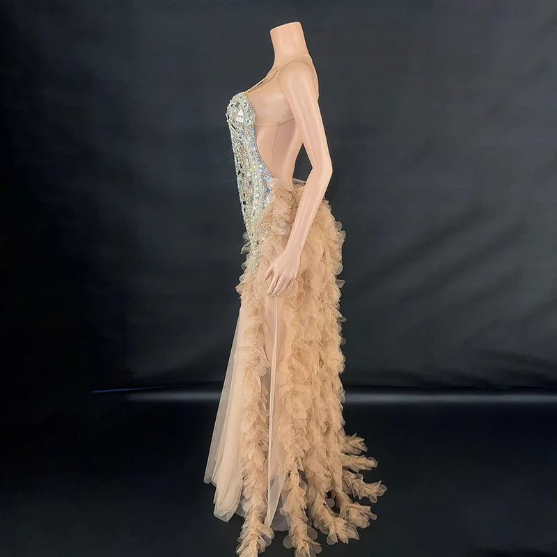 Performance Costume Nightclub Bar Mesh Slim Fit Wedding Master Of Ceremonies Model Walk Show Banquet Party Mini Vestido Sexy Hot