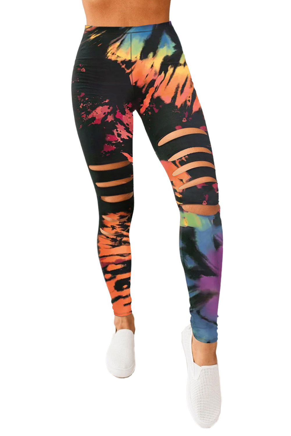 Leggings de sport multicolores tie-dye ajourés
