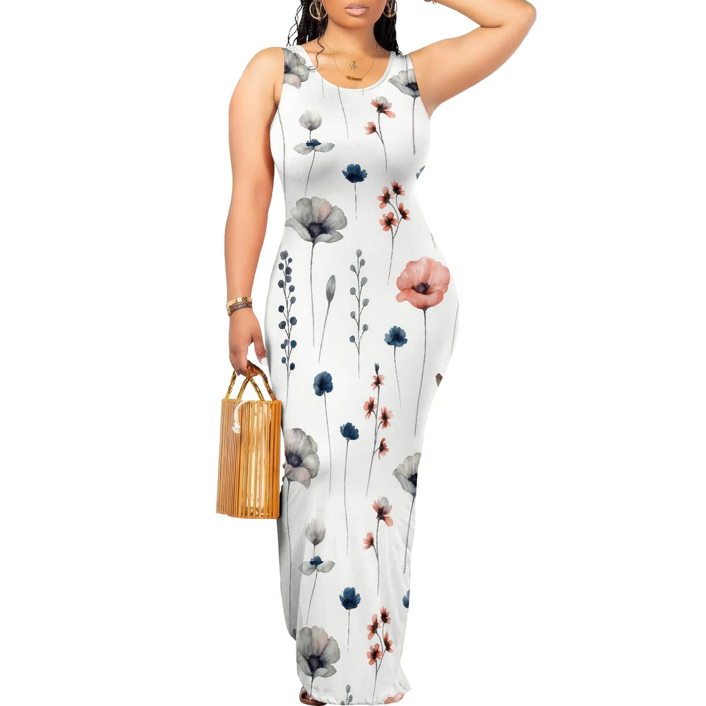 Vestido maxi sexy ajustado para mujer, vestido largo acanalado con tirantes finos, elegante, informal, con cuello redondo y sin mangas, vestido de verano cruzado 