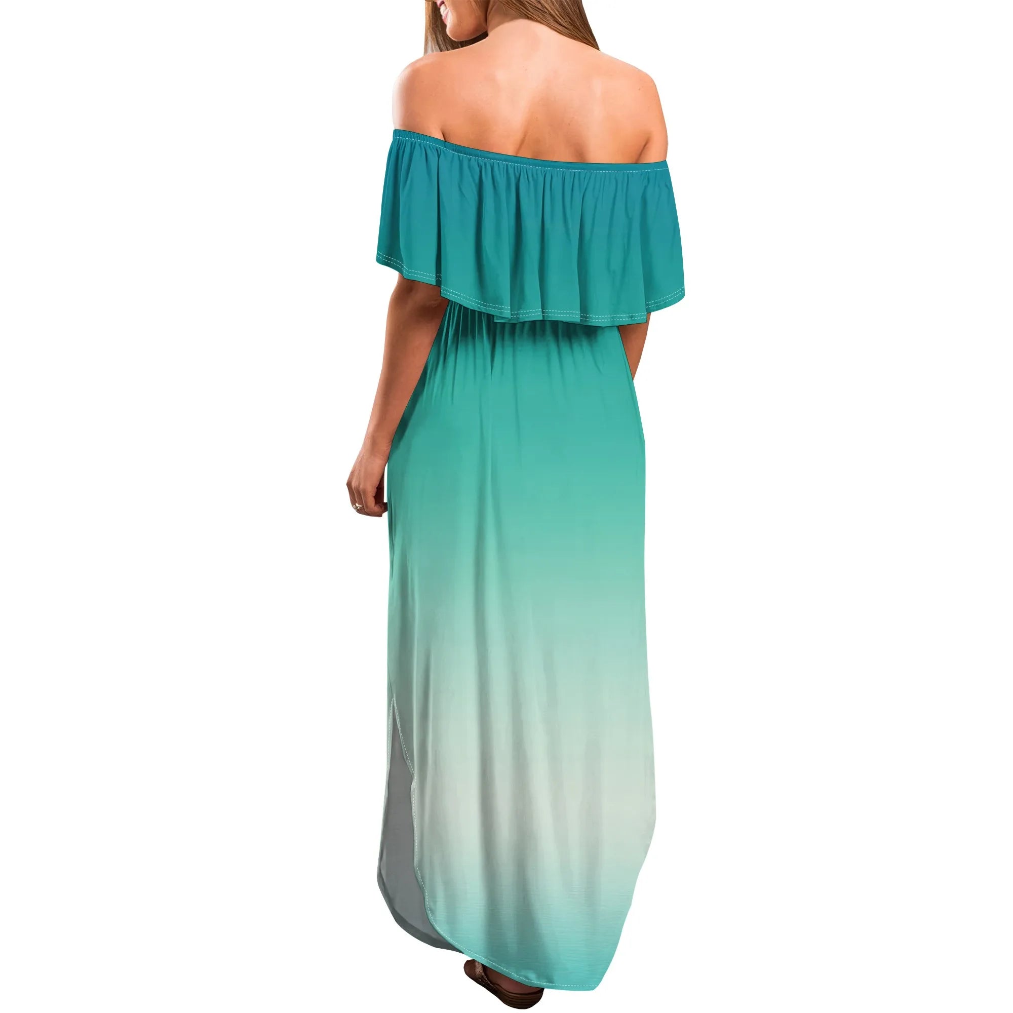 Womens Off The Shoulder Ruffle Party Dresses Side Split Beach Maxi Dress