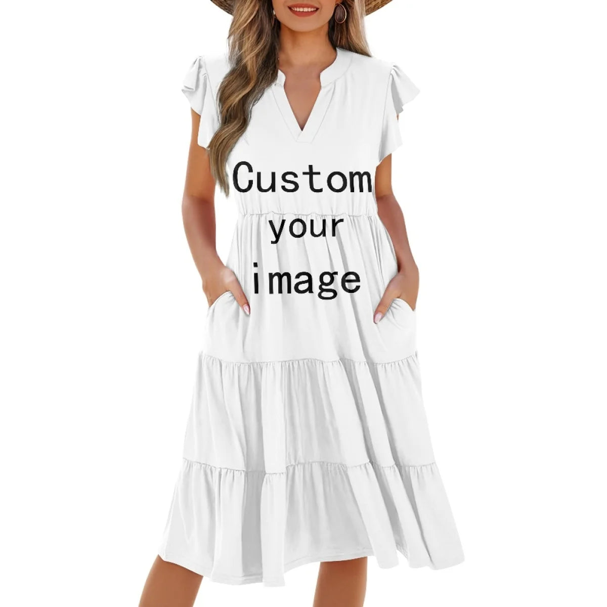 New Arrival Purple Polynesian Tiare Flower Dress Fashion Elegant Hawaiian Women Deep V Neck Pocket Waist Splicing Dress