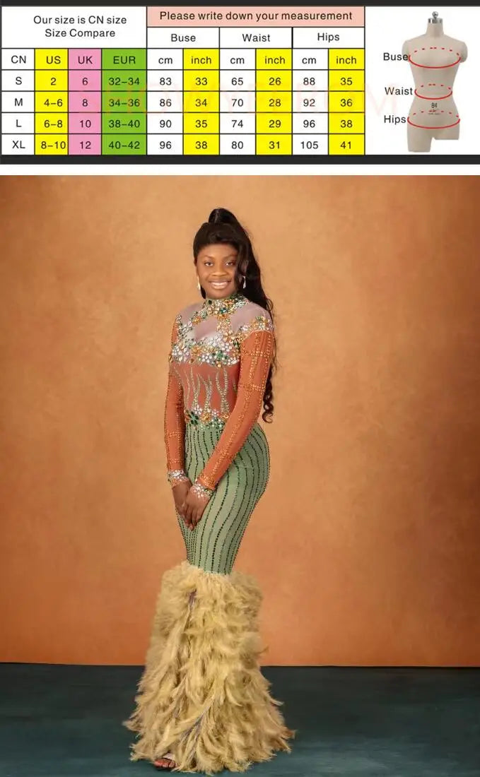 Diamond Birthday Clothing New Year's Shiny Diamond Yellow Feather Fancy Evening Dress Elegant Dinner Network Luxury Prom Dresses