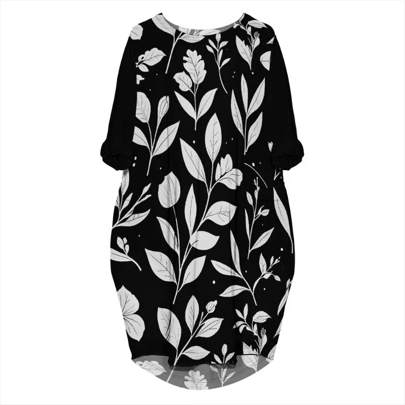 Women's printed loose long sleeved summer plus size dress Cross border Summer New Fashion