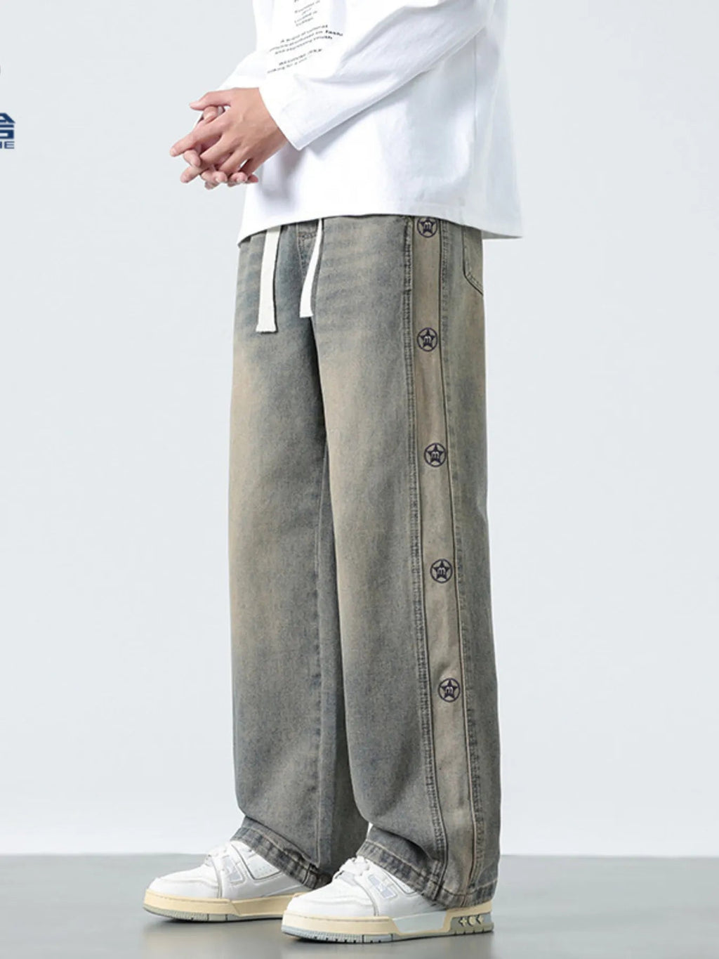 Men's Plus Size Drawstring Wide Leg Jeans