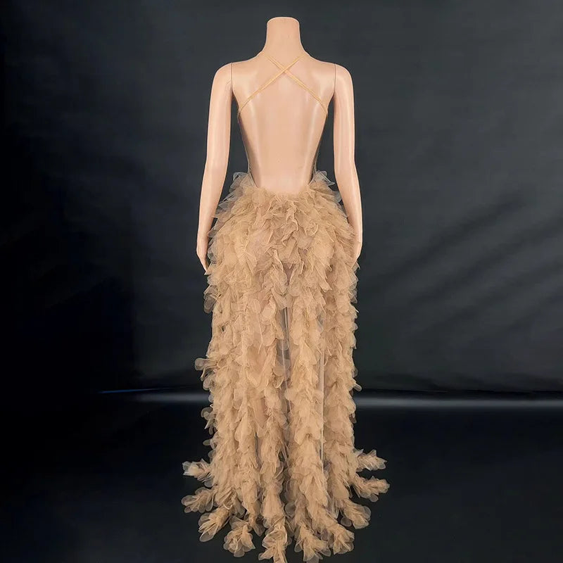 Performance Costume Nightclub Bar Mesh Slim Fit Wedding Master Of Ceremonies Model Walk Show Banquet Party Mini Vestido Sexy Hot