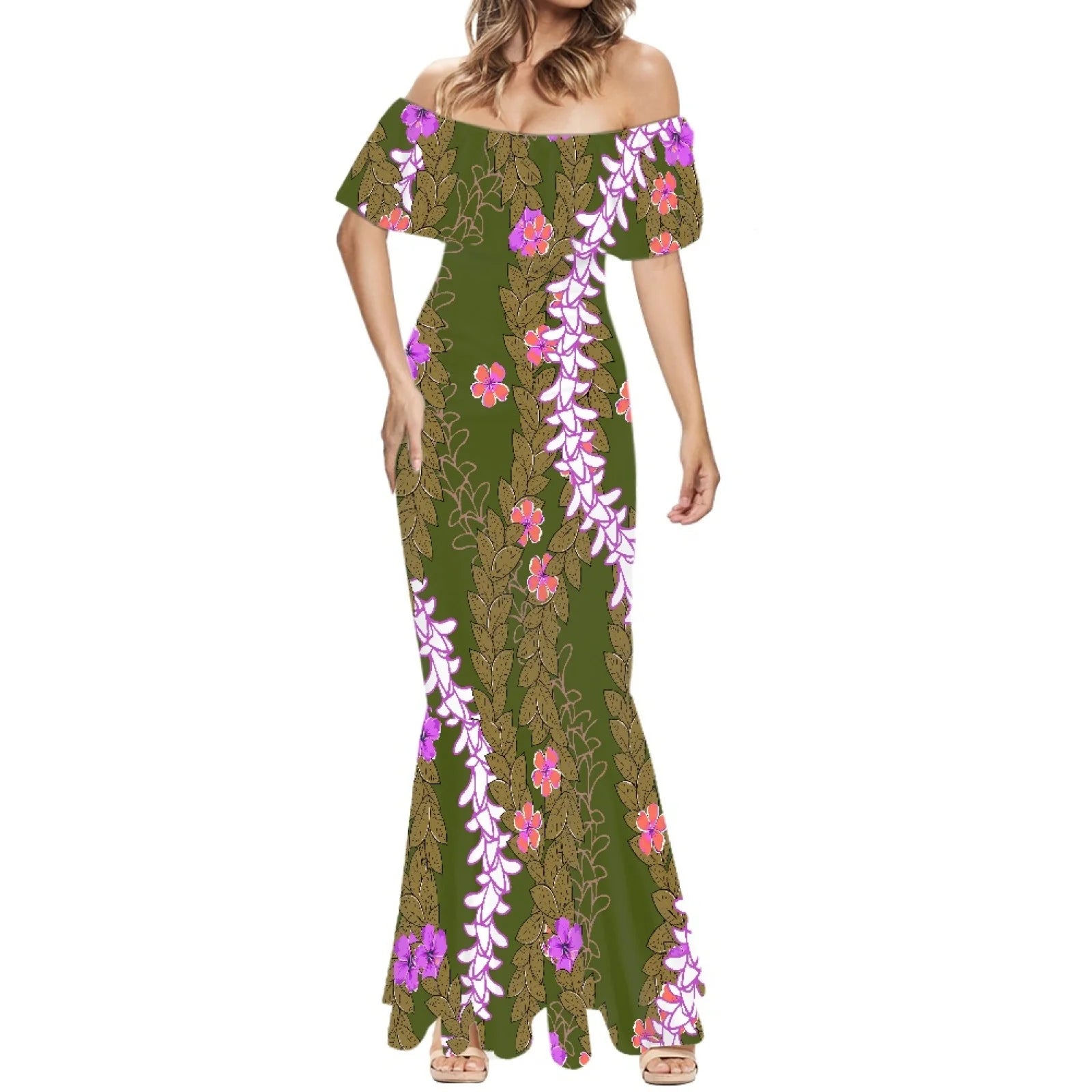 Elegant 2025 Premium Polynesian Puakenikeni Hawaiian Floral Print Made to Order Couture Fishtail Skirt Tonga Charming Style