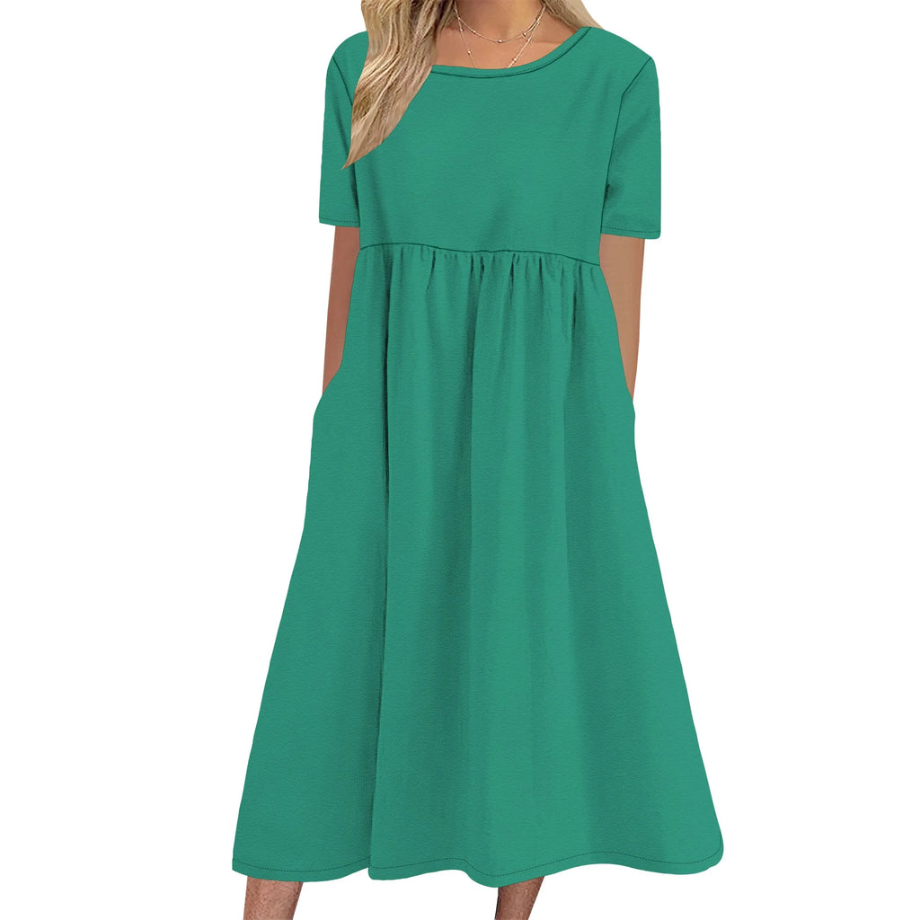Robe longue en lin à manches courtes pour femme, coupe ample et décontractée, grande taille, avec poches, idéale pour la plage. 