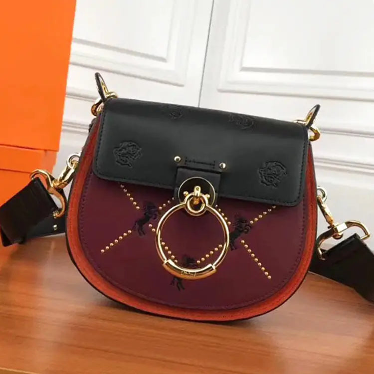 Color Block Suede Pig Bag - Women's Fashion Saddle Bag