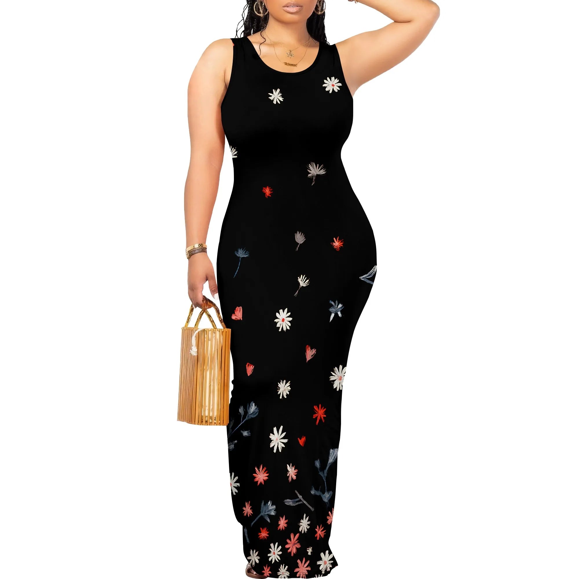 Vestido maxi sexy ajustado para mujer, vestido largo acanalado con tirantes finos, elegante, informal, con cuello redondo y sin mangas, vestido de verano cruzado 