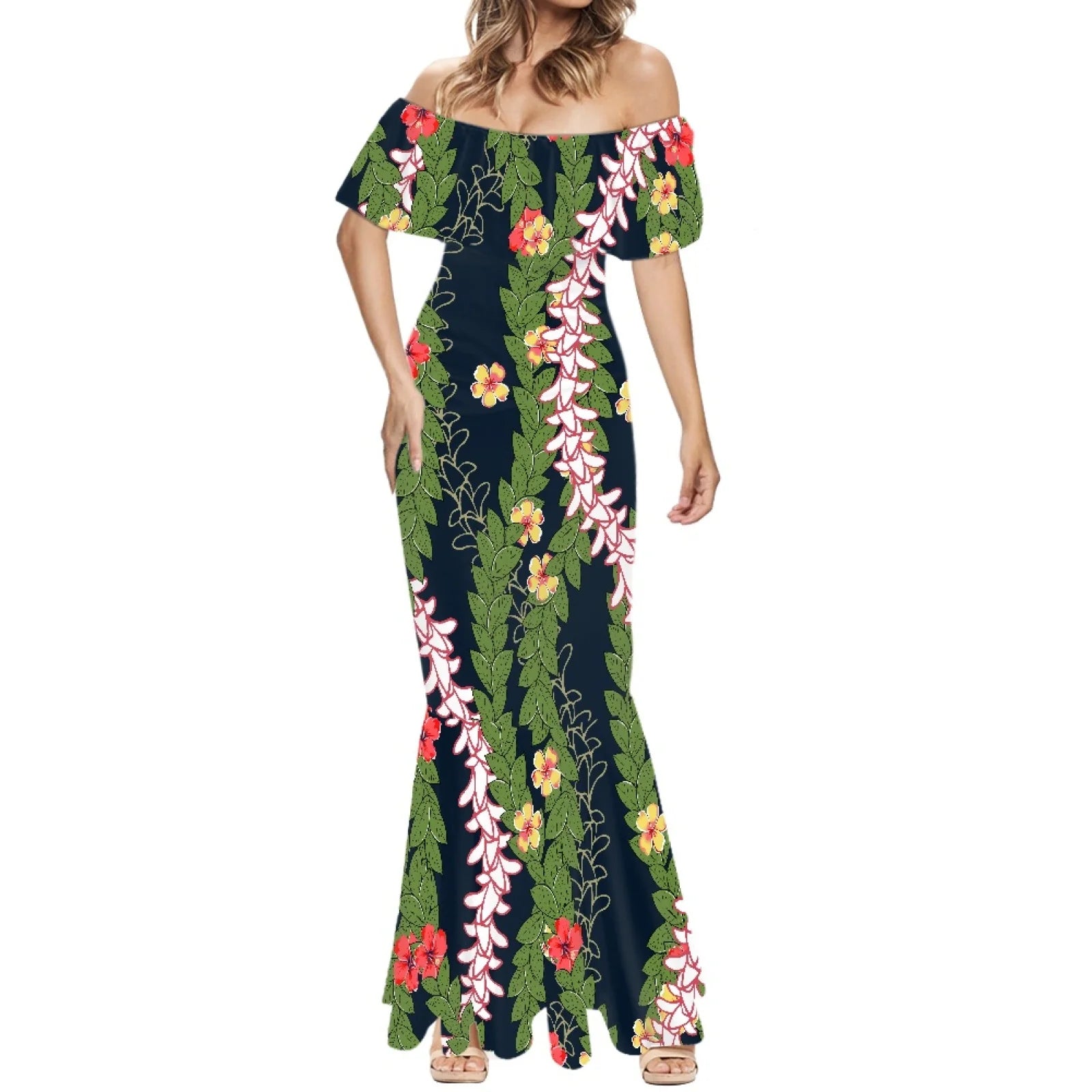 Elegant 2025 Premium Polynesian Puakenikeni Hawaiian Floral Print Made to Order Couture Fishtail Skirt Tonga Charming Style