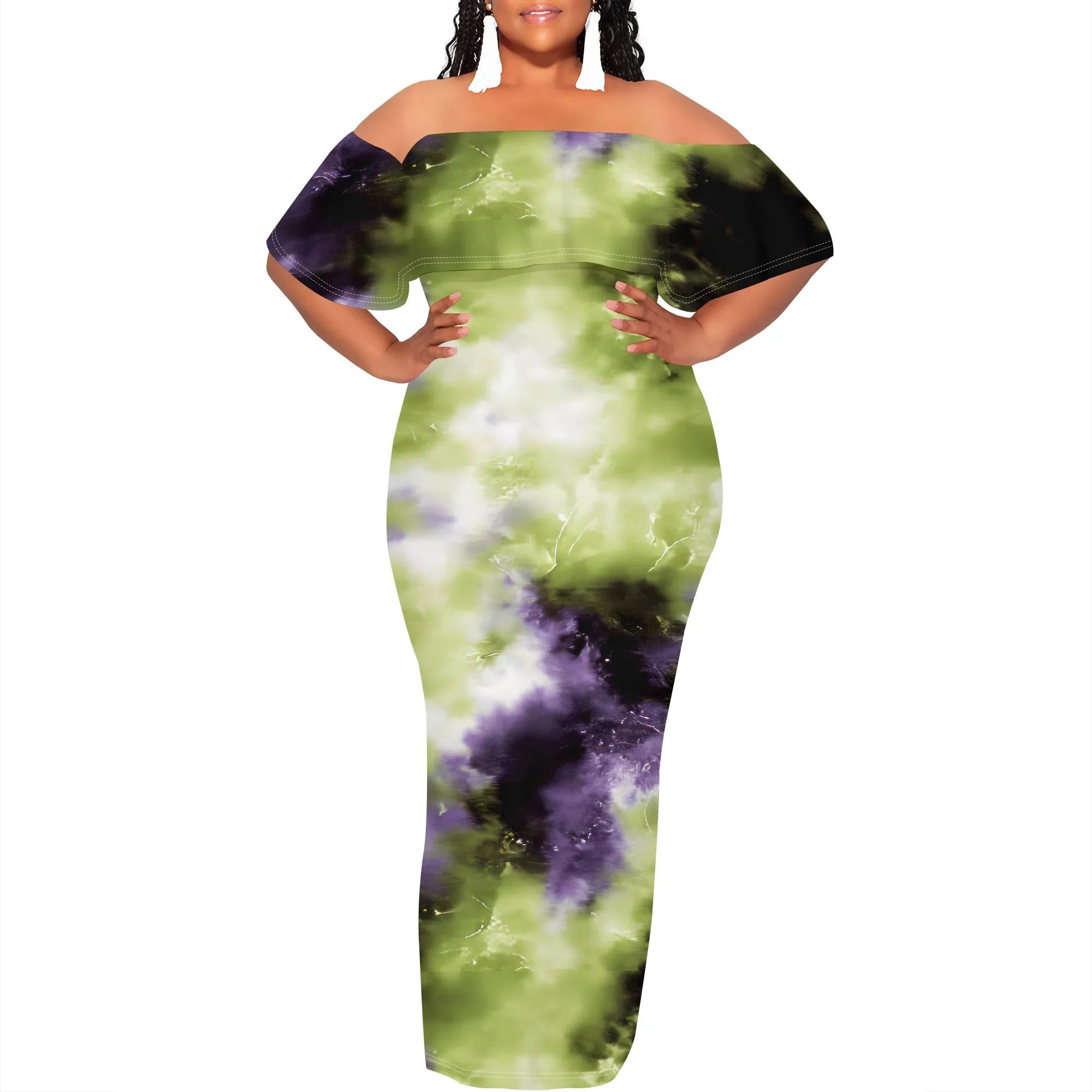 Curvy Women Casual Solid Color Off Shoulder Casual Short Sleeve Sexy Plus Size Maxi Dress Cocktail Club Party Dresses