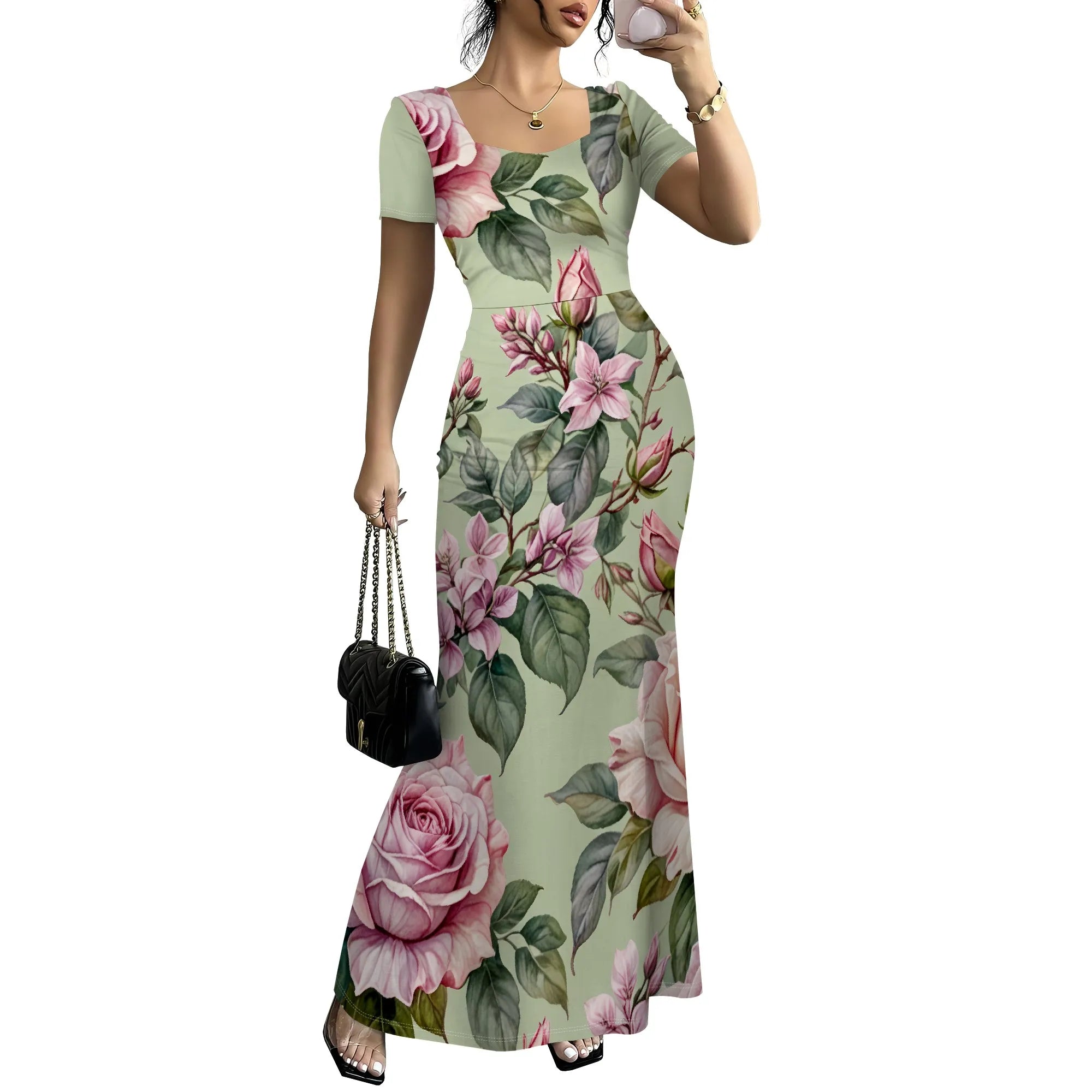 Women's Long Bodycon Dress - Summer Casual Short Sleeve Midi Club Party Fitted Tight Dresses