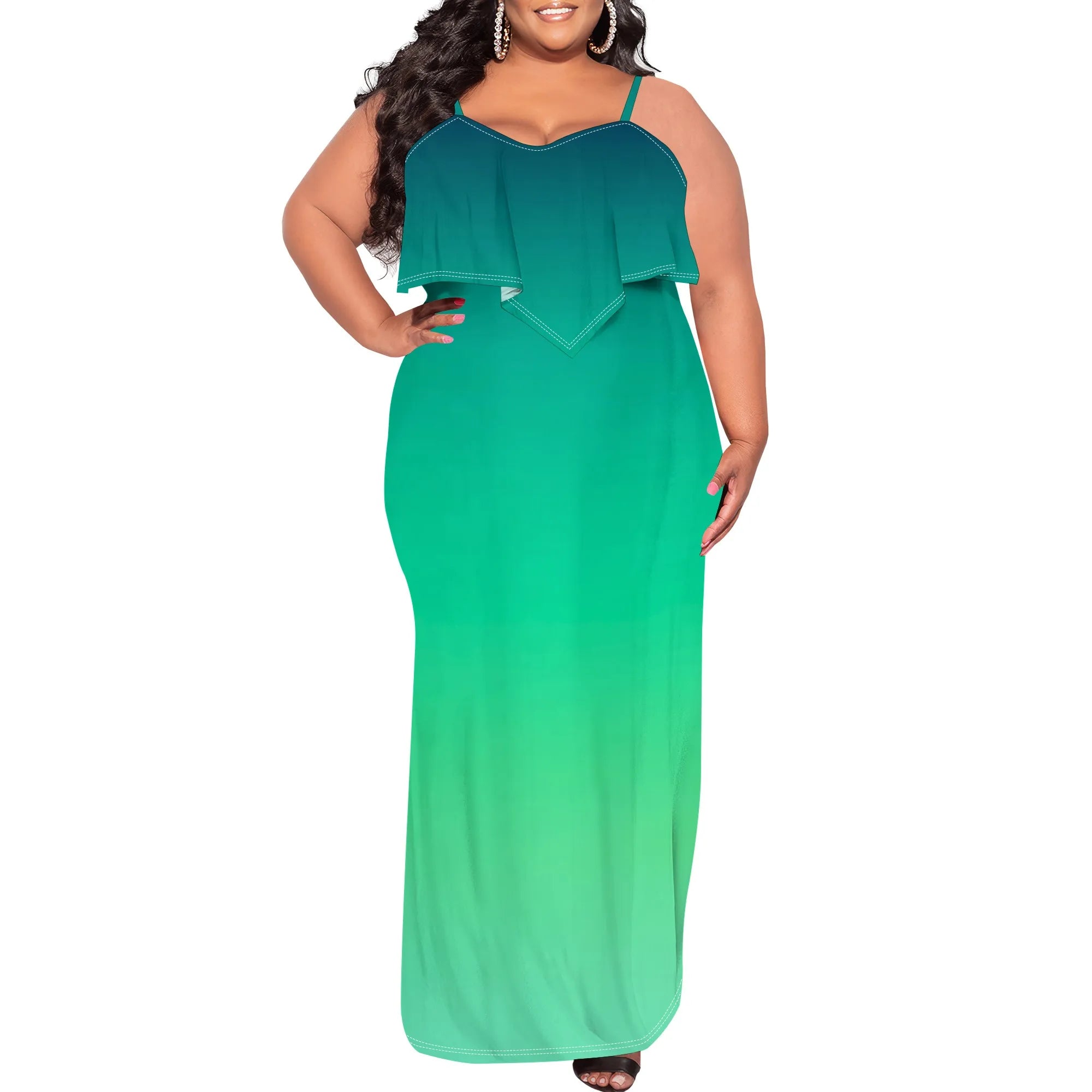 Womens Sexy Plus Size Sleeveless Spaghetti Strap Stripes Printed Ruffles Party Clubwear Dress