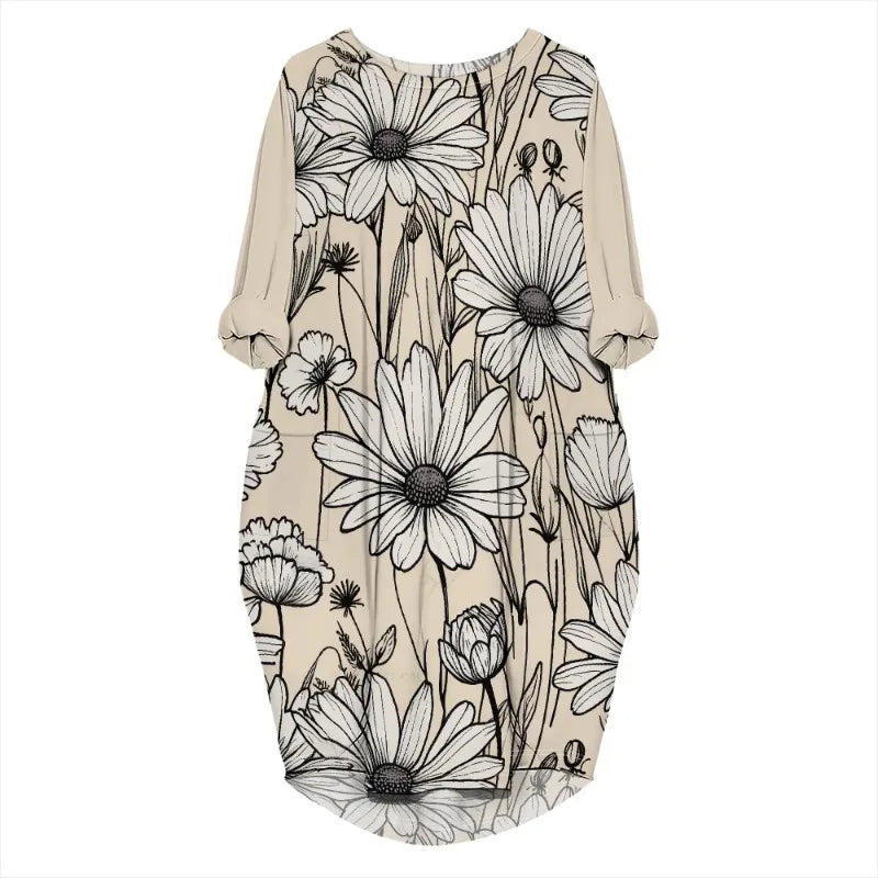 Vestido de verano holgado de manga larga con estampado para mujer, talla grande, estilo transfronterizo, nueva moda de verano 