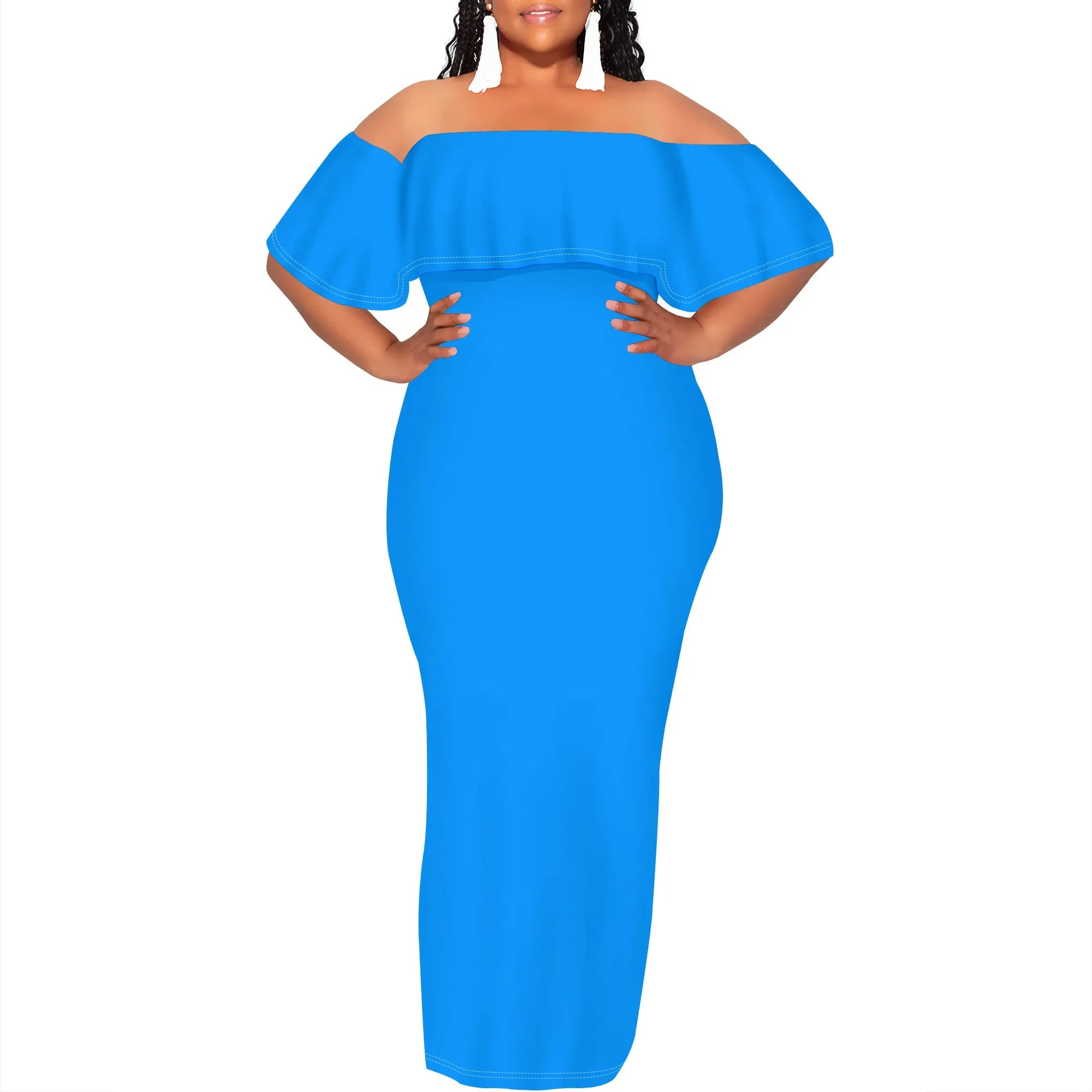 Curvy Women Casual Solid Color Off Shoulder Casual Short Sleeve Sexy Plus Size Maxi Dress Cocktail Club Party Dresses