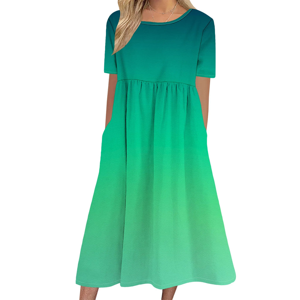 Robe longue en lin à manches courtes pour femme, coupe ample et décontractée, grande taille, avec poches, idéale pour la plage. 