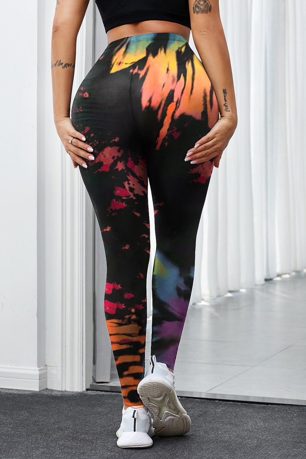Leggings de sport multicolores tie-dye ajourés