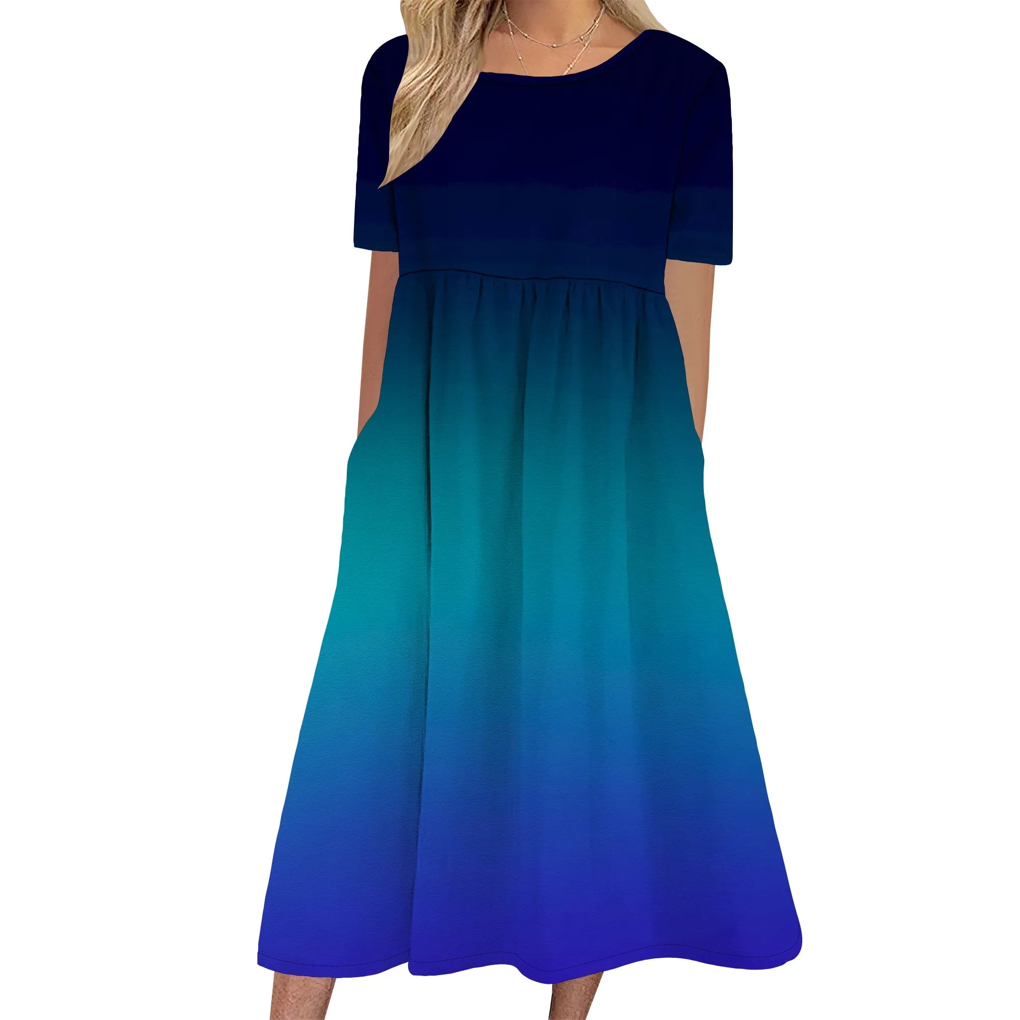 Women's Half Sleeve Linen Maxi Dresses Casual Loose Plus Size Beach Dress for Women with Pockets