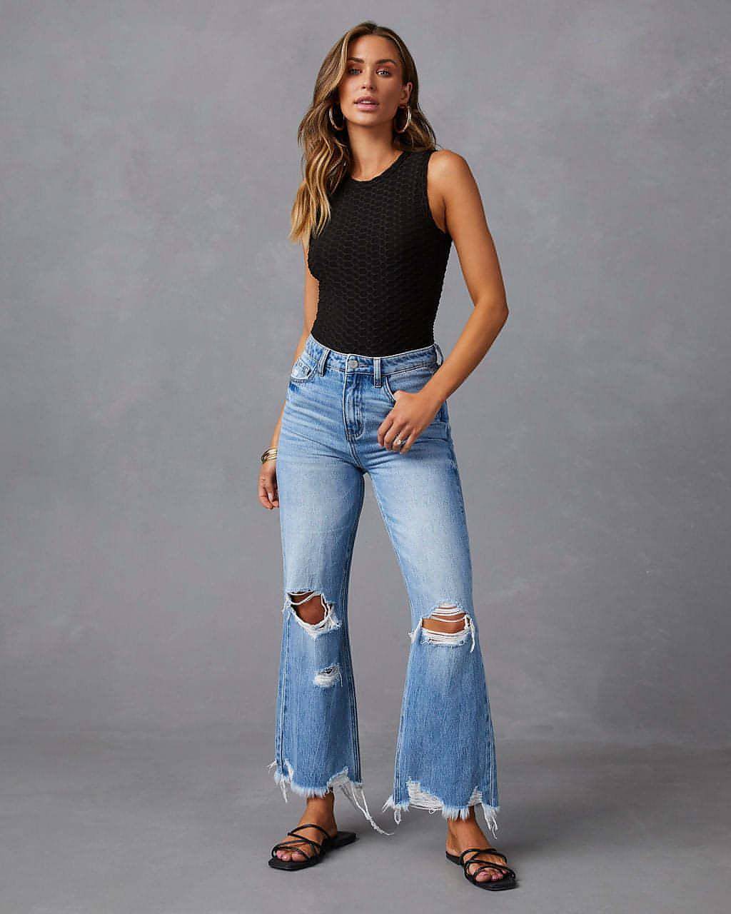 SkyFade™ – Ripped Wide-Leg High Waist Jeans